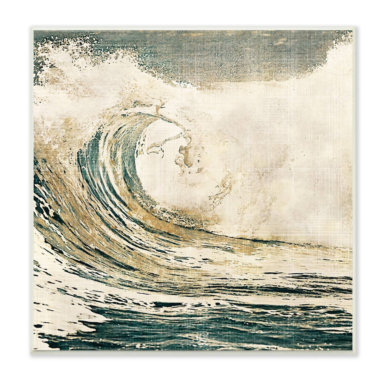 Stupell Industries Vintage Tidal Wave White Crest Nautical Water,12" x 12"